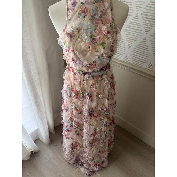 Chloe Dao Boutique Women’s Medium Floral Ruffle Trim Halter Maxi Dress - Picture 3 of 10